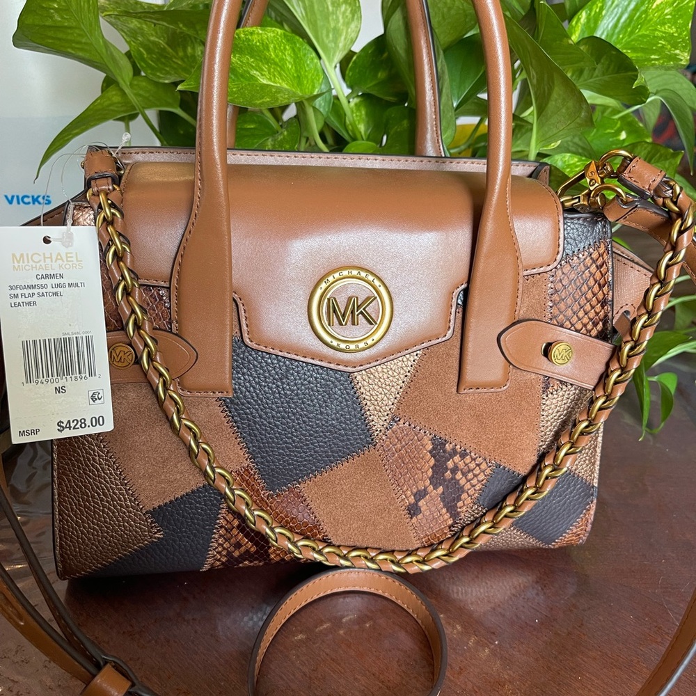 Michael Kors Tan and Brown Patchwork Satchel - Picture 2 of 5